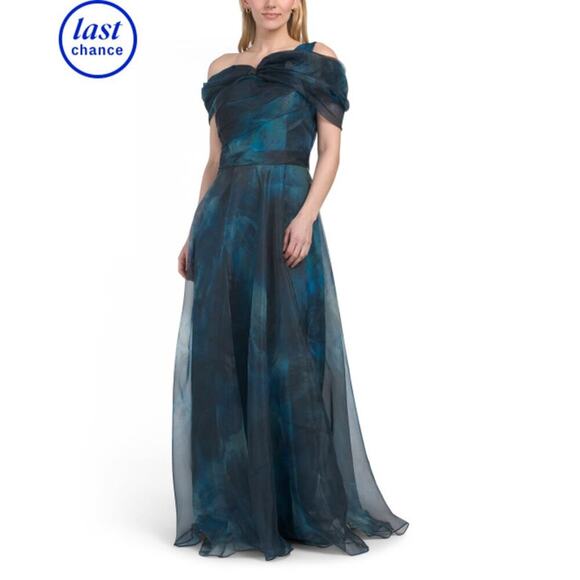 NWT RENE BY RENE RUIZ Twisted Off The Shoulder Organza Gown Sz 14 - Picture 1 of 5